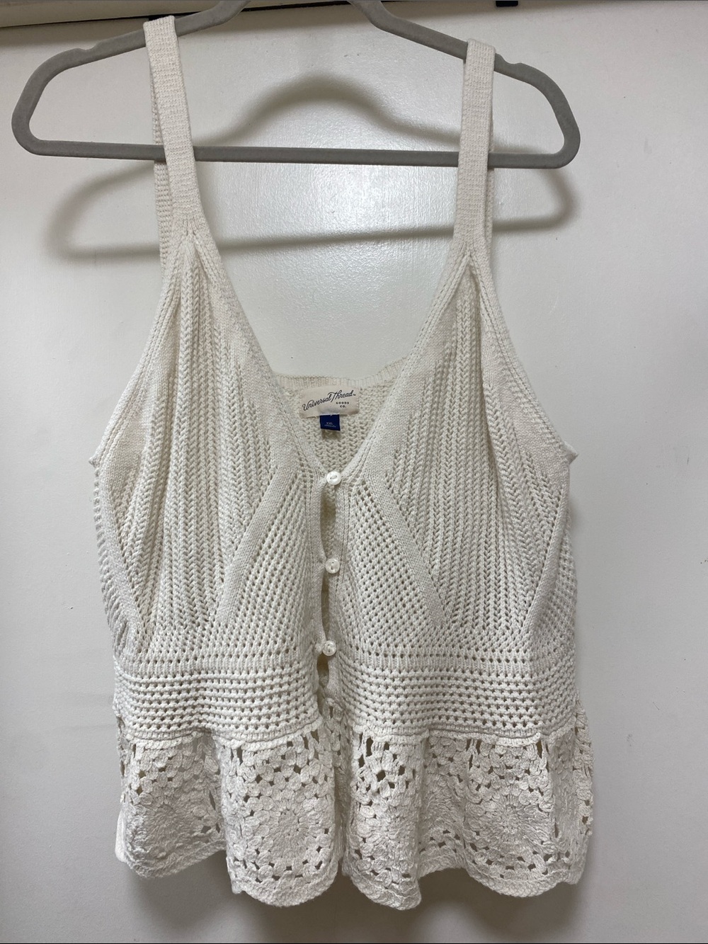 Universal Thread Cream Crochet Button-Front Tank